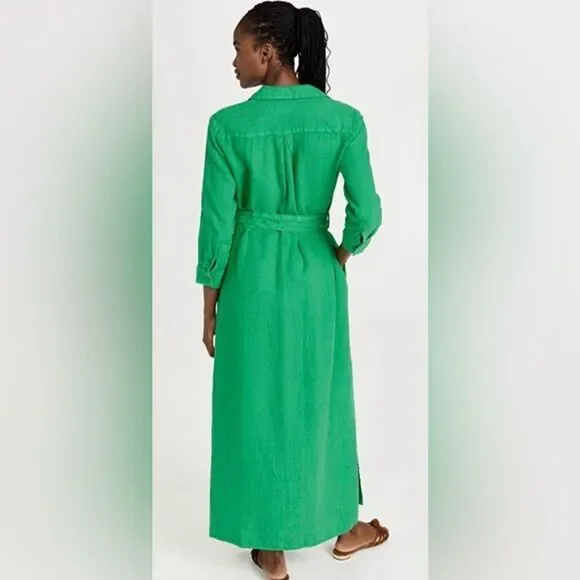 L'agence Cameron Long Shirt Dress Women's Pop Green Linen Size Small